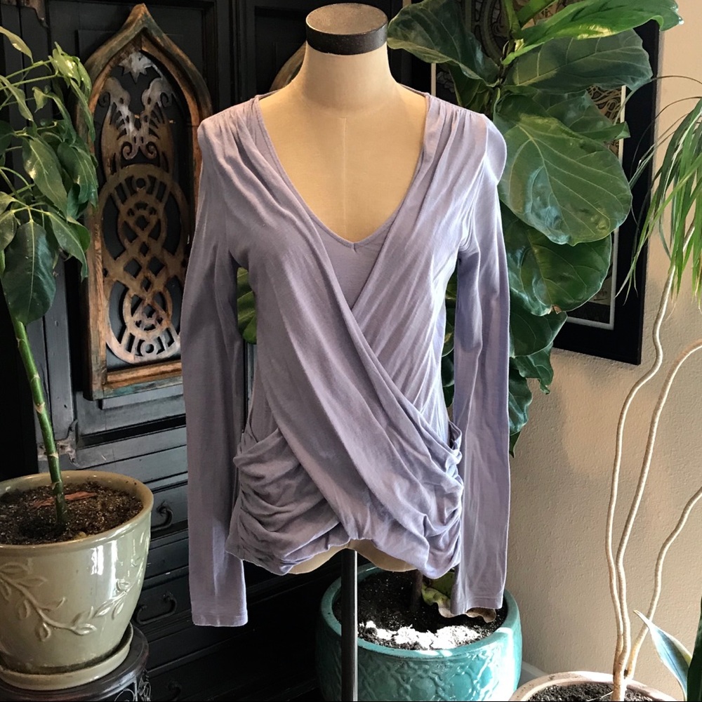 Anthropologie lavender gray front wrap top